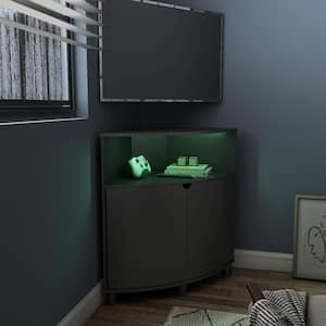 Leto Black 30 in. H Corner Storage Cabinet With LED Lights