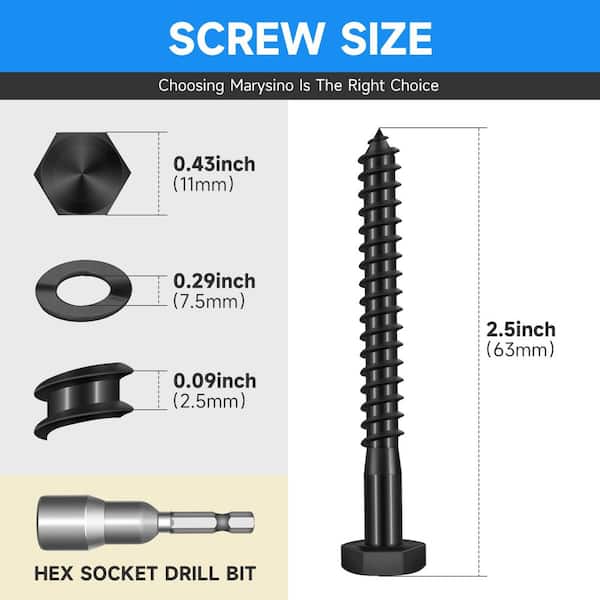 1/4 in. x 2-1/2 in. Black Oxide Stainless Steel Hex Button Head Lag Screw (20-Pack)