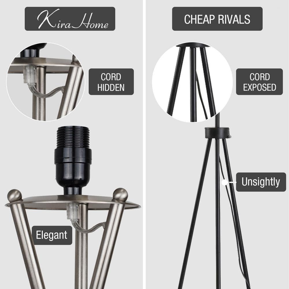 Gray Fabric Shade Brushed Nickel Tripod Floor Lamp