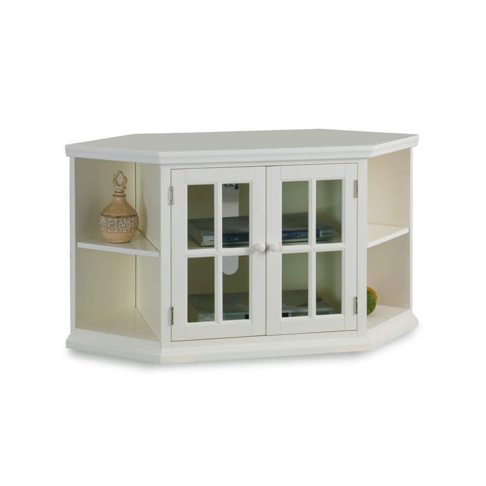 Riley Holliday 46" White Composite Wood Corner TV Stand with Cabinet