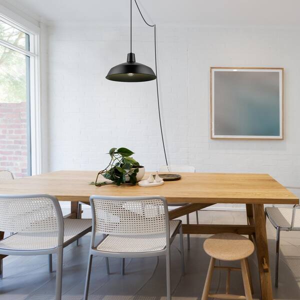 Globe Electric Barnyard 1 Light 16 In Industrial Warehouse Matte Black Plug In Pendant The Home Depot