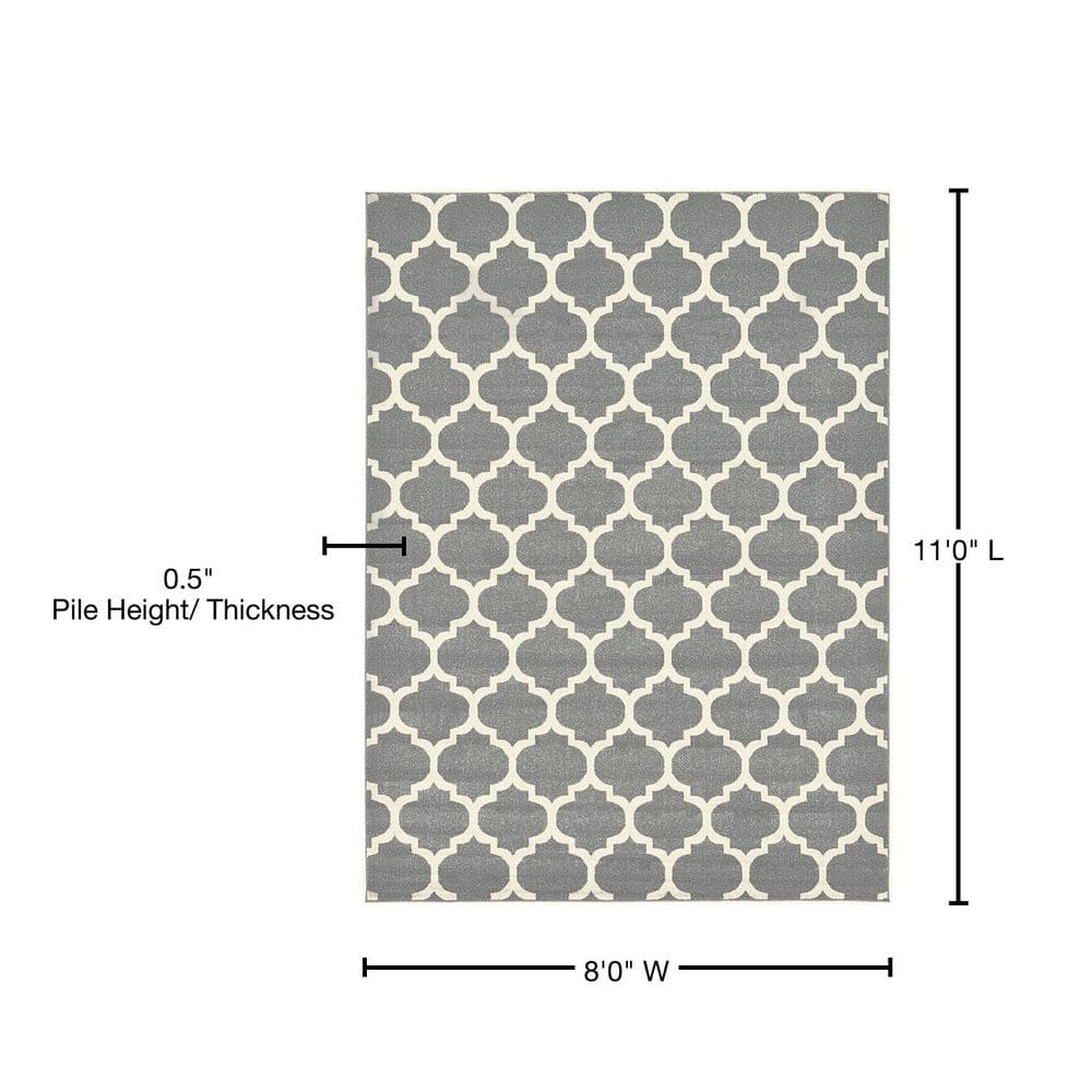 Elegant Dark Grey Trellis Synthetic 8' x 11' Area Rug
