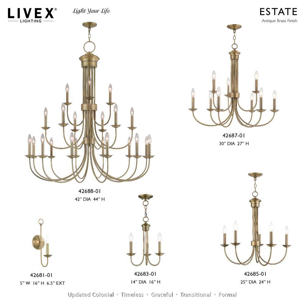 Estate Antique Brass Dimmable Wall Sconce - 16" High