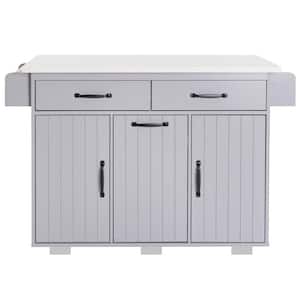 Gray 51.06" Outdoor Kitchen Island Kitchen Storage Island with Trash Can Storage Cabinet, Rolling Grill Cart on Wheels