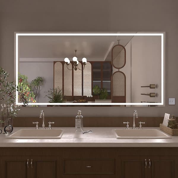 Althea 72 in. W x 36 in. H Rectangular Frameless LED Anti-Fog Wall Bathroom Vanity Mirror in Polished Crystal