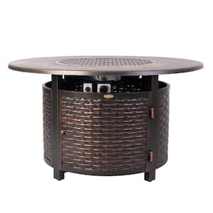 Florence 44 in. x 24 in. Round Aluminum Propane Fire Pit Table in Antique Bronze with Vinyl Cover