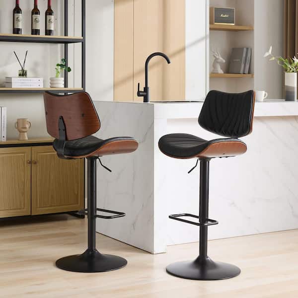 Seafuloy 46 in. H Black Leather Walnut Bentwood Swivel Bar Stools