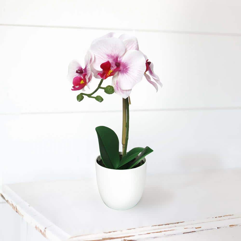 LIVING LUXURY 13 in. Lavender White Artificial Phalaenopsis Orchid