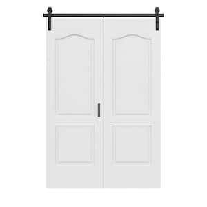 56 in. x 84 in. Arch Panel 2-Lite Primed Hollow Core MDF Finished Composite Bi-Fold Door with Bifold Barn Door Hardware