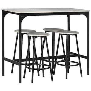 Gray 5-Piece Counter Height Bar Table Set, Rustic  Dining Table with 4 Bar Stools, Kitchen Table with Wooden Top