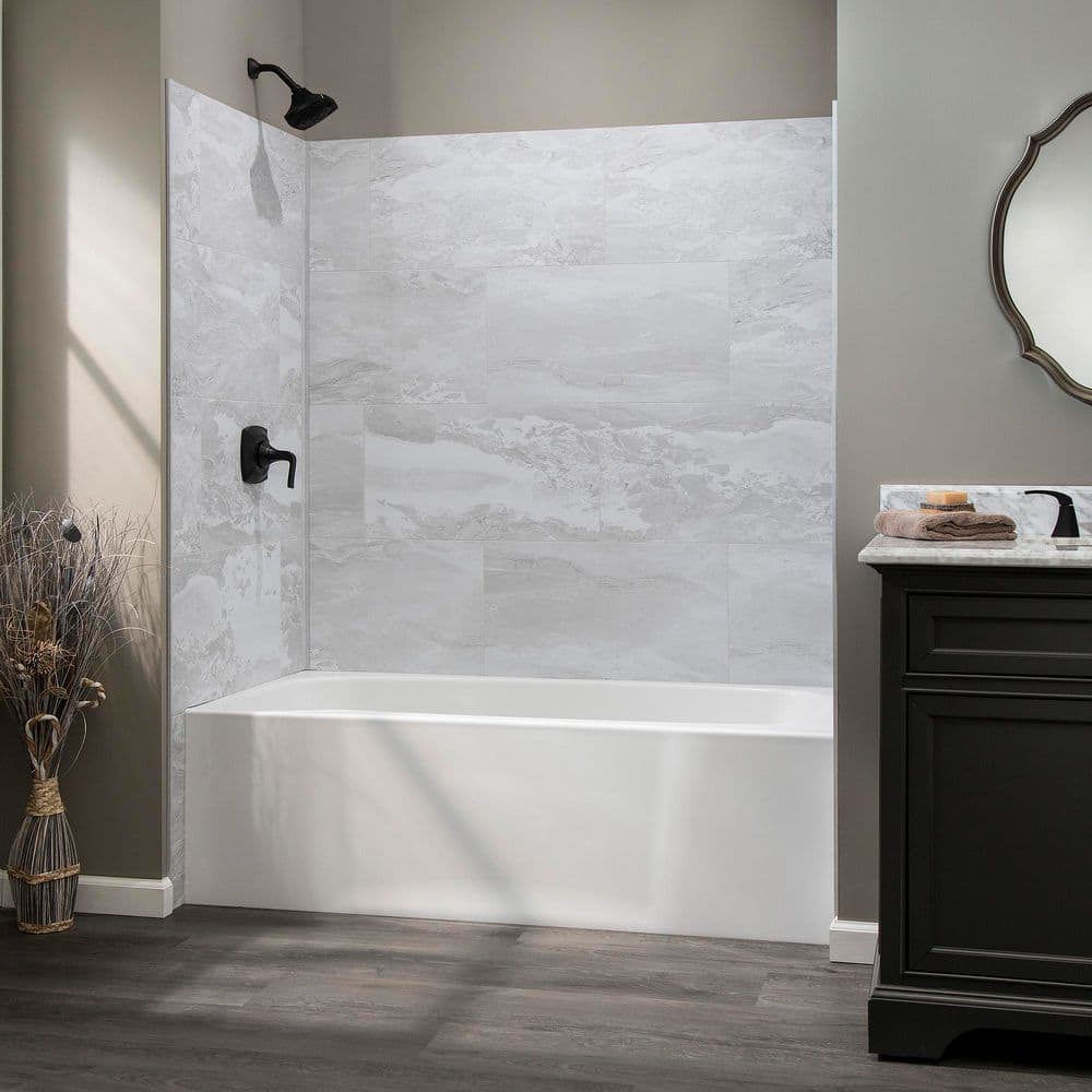 Iced Pewter 25.6 in x 14.8 in Vinyl Interlocking Wall Tiles