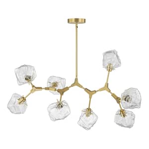 Irreg 39.4 in.W 8-Light Brushed Gold Brass Linear Kitchen Island Chandelier DIY Hanging with Etched Clear Glass Shade