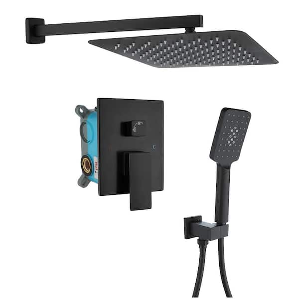 RAINLEX Single-Handle 1-Spray Square High Pressure Shower Faucet with 10 in. Shower Head in Matte Black (Valve Included)