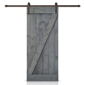 Series 48 in. x 84 in. Z Gray Stained DIY Knotty Pine Wood Interior Sliding Barn Door with Hardware Kit