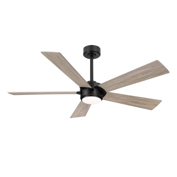 54 in. (4.5 ft.) 5 Blades Indoor Ceiling Fan with Integrated LED and Remote, Black