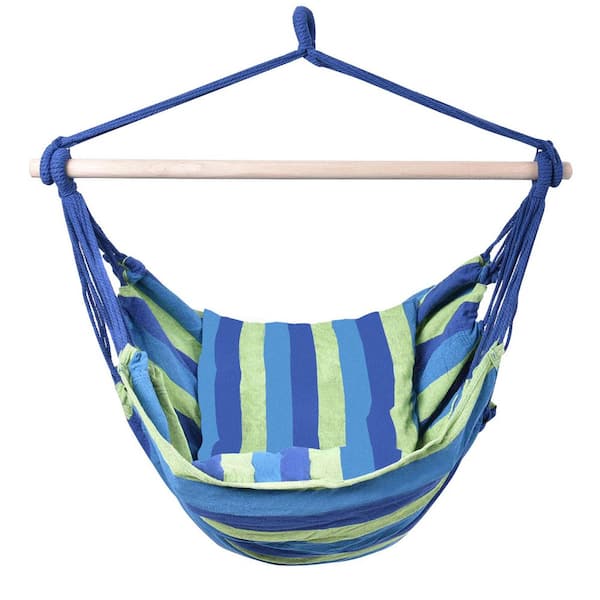 Costway 47 in. Portable Hammock Rope Chair Outdoor Hanging Air Swing in Blue and Green