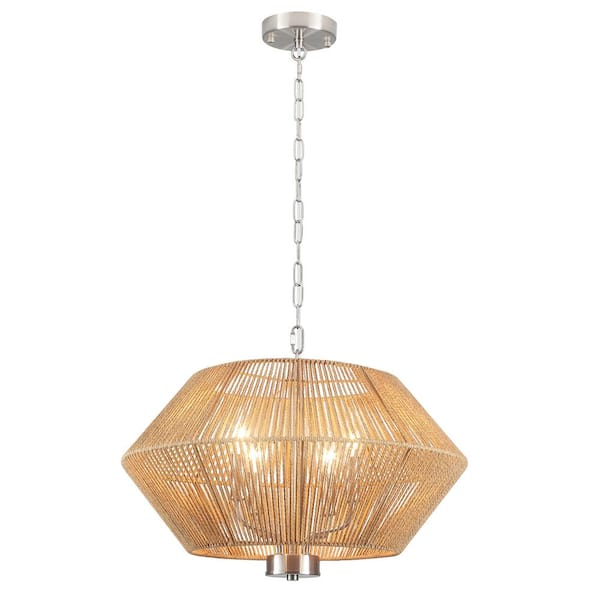 4-Light Nickel Paper Rattan Lampshade Candle Chandelier for Living Room with No Bulbs Included