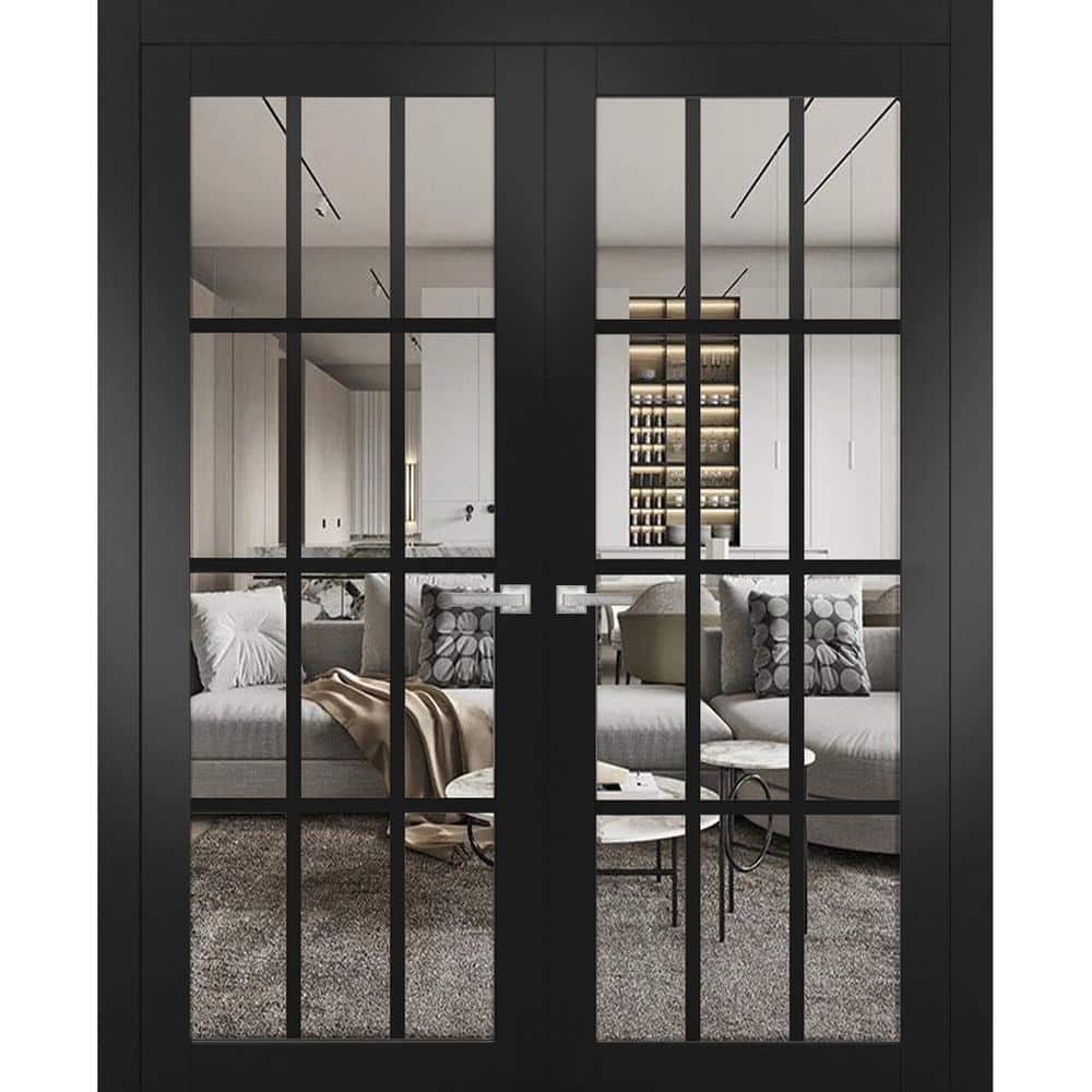 72 in. x 96 in. Black Matte Finished Universal/Reversible Clear Glass Solid Wood Assembly Required Interior Door Kit price history on PriceWatchPro