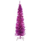7 ft. Pink Tinsel Tree with Metal Stand and 210 Clear Lights