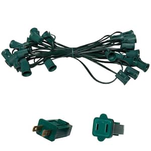 25 ft. C9/E17 Green Wire Socket Stringer with 12 in. Spacing