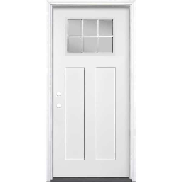 Masonite Craftsman 36 in. x 80 in. 2 Panel Left-Hand/Inswing 1/4 Lite Clear Glass Primed White Fiberglass Prehung Front Door