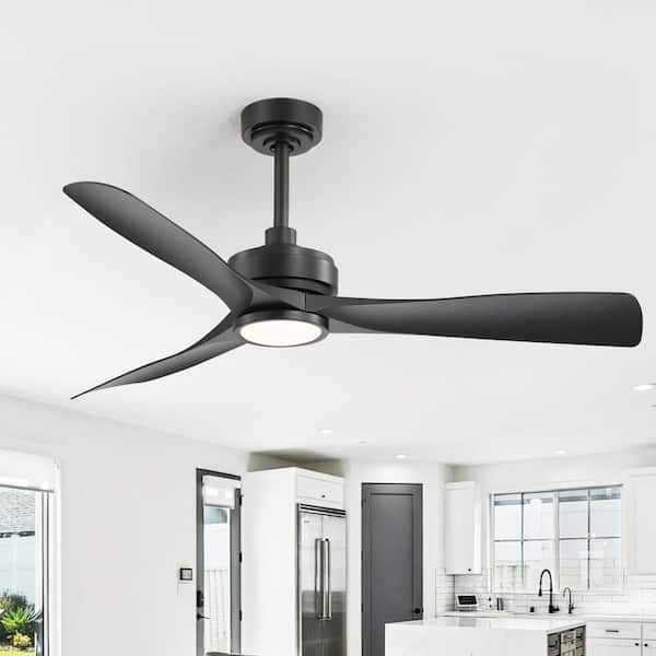 Claude 52 in. Integrated LED Black Propeller Ceiling Fan with Light, Black Blade, Downrod and Remote Included