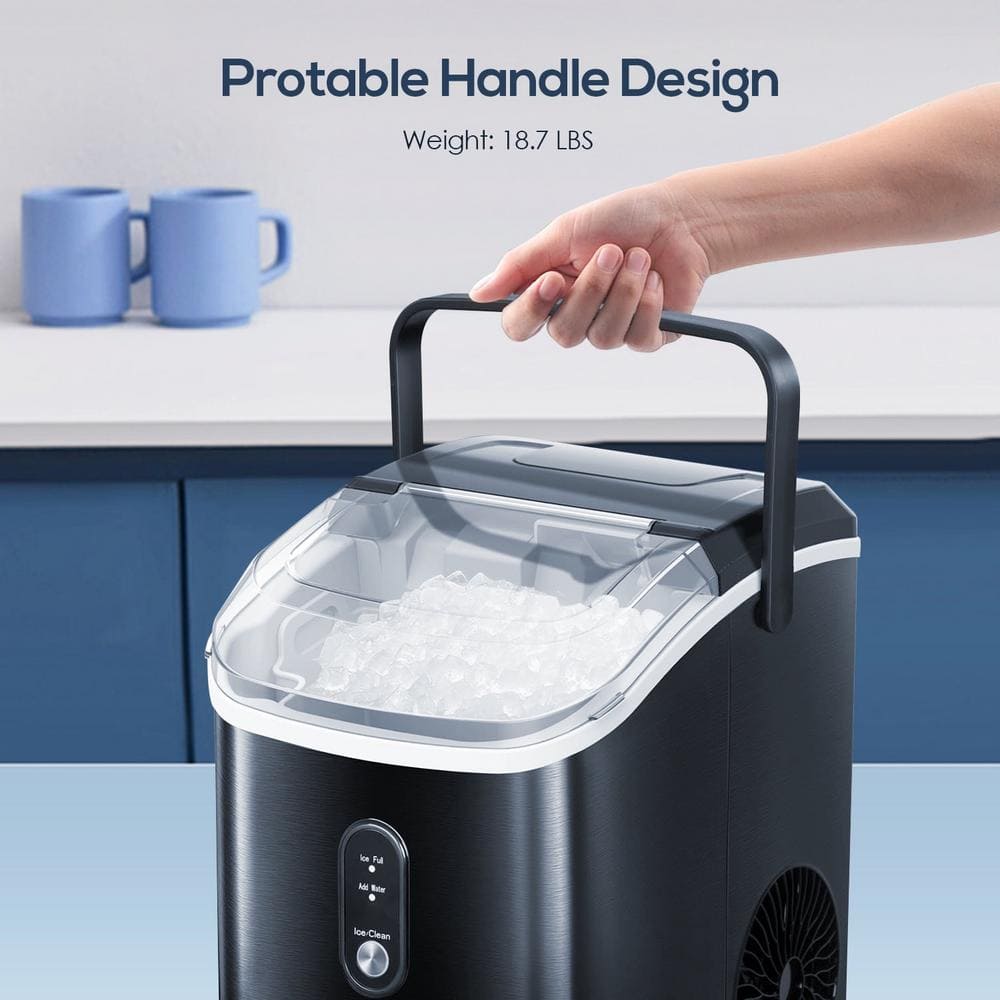 Black Stainless Steel Portable Nugget Ice Maker for Countertop