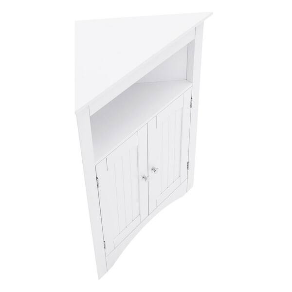 Aoibox 24 in. W x 12 in. D x 32 in. H in White Assembled Floor Corner with Doors and Shelves for Bathroom, Kitchen Cabinet