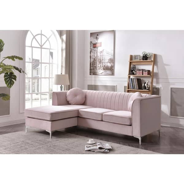 AndMakers Delray 87 in. Pink Square Arm Velvet Tight Back L Shaped 3-Seat  Sofa PF-G794B-SC - The Home Depot