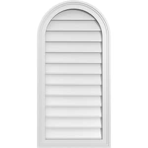 18 in. x 36 in. Round Top Surface Mount PVC Gable Vent: Decorative with Brickmould Frame