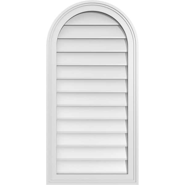 Ekena Millwork 18 in. x 36 in. Round Top Surface Mount PVC Gable Vent: Decorative with Brickmould Frame