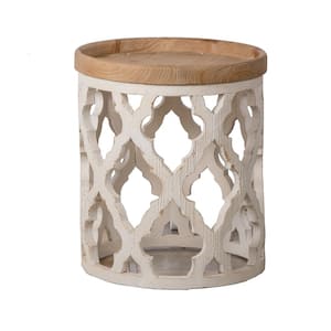23 in. Large Distressed White Side Table