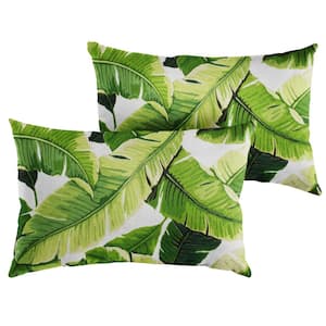 Green Rectangular Outdoor Knife Edge Lumbar Pillows (2-Pack)