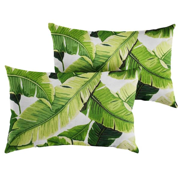 SORRA HOME Green Rectangular Outdoor Knife Edge Lumbar Pillows (2-Pack)