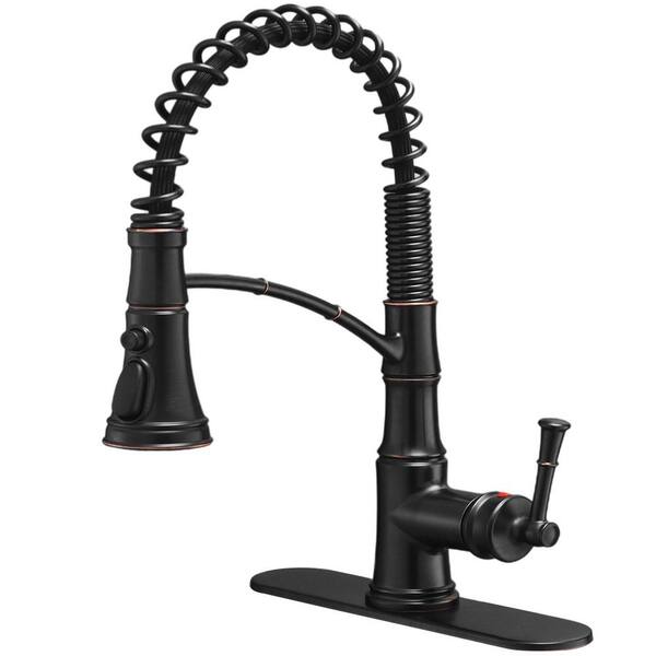 BWE Single-Handle Pull-Down Sprayer 3 Spray High Arc Kitchen Faucet With Deck Plate in Oil Rubbed Bronze
