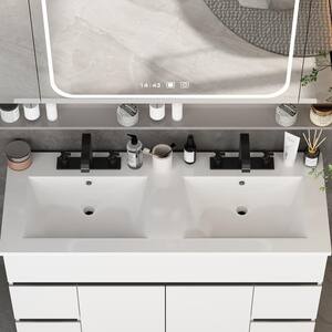 47.2 in. W x 18.3 in. D Resin Vanity Top in White With Double Rectangle Basin Sink
