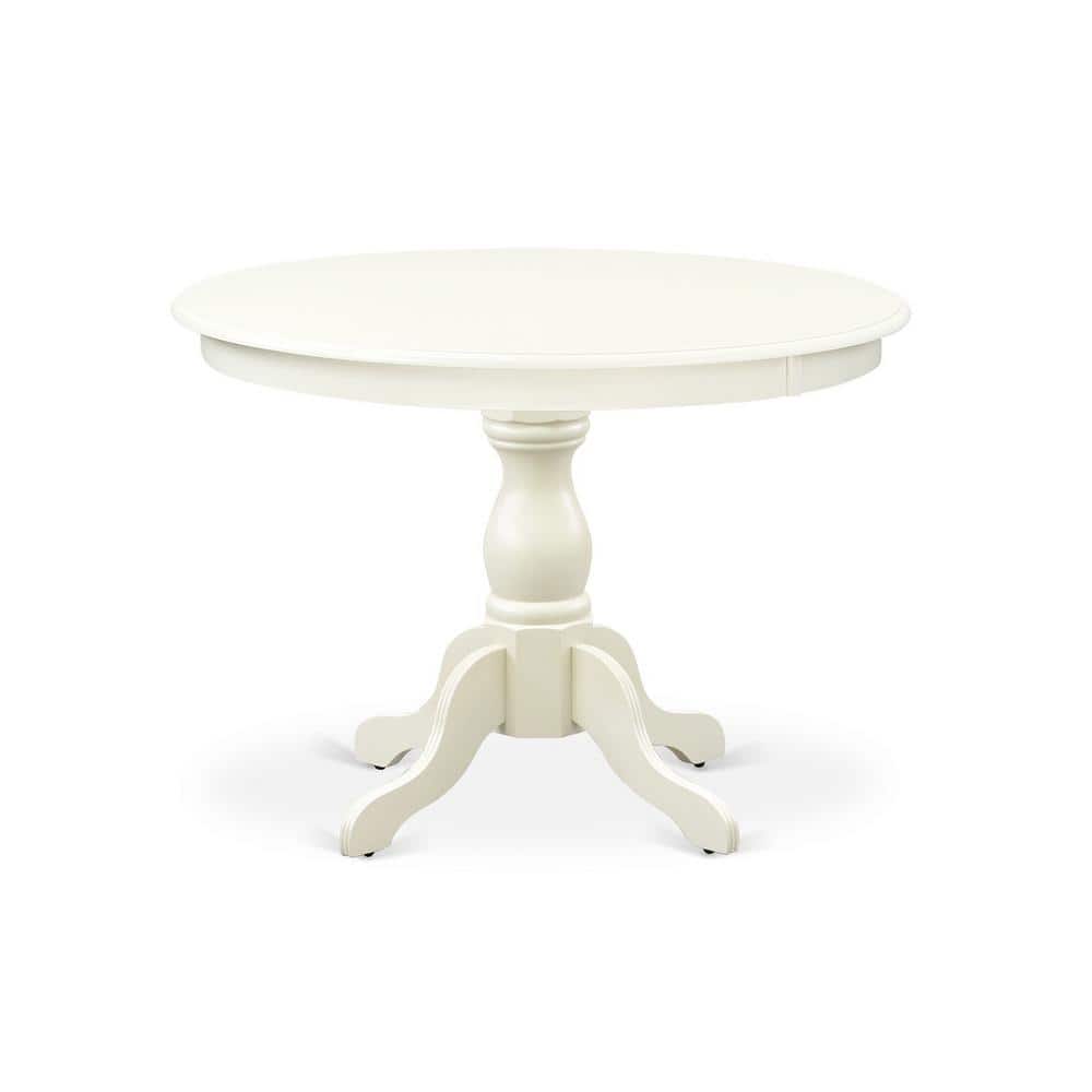 Linen White Round Dining Table Set with Slatted Back Chairs