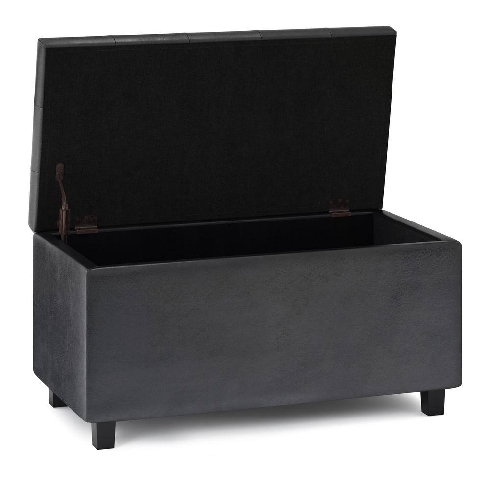 Cosmopolitan Distressed Black Tufted Footstool with Storage