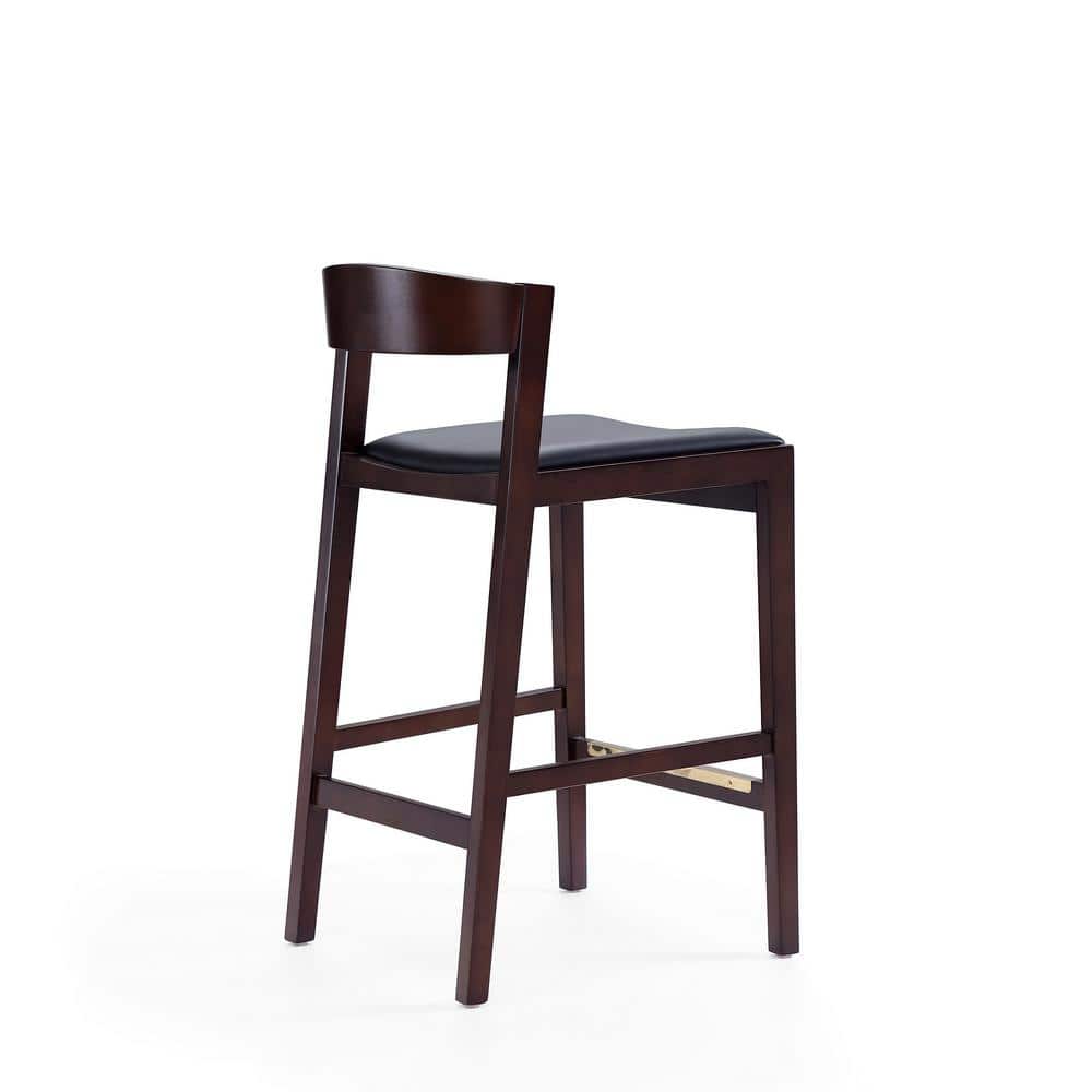 Manhattan Comfort Klismos 22" Black Leather and Walnut Counter Stool