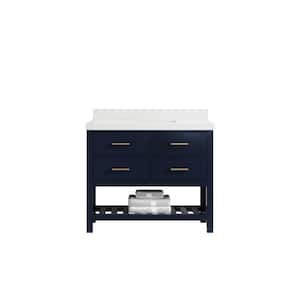 Parker 42 in. W x 22 in. D x 36 in. H Bath Vanity in Navy Blue with 2 in. White Quartz Top