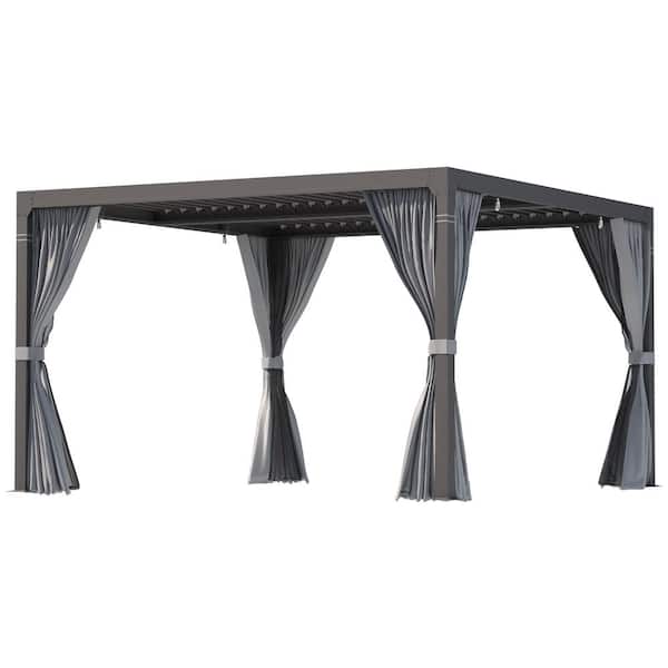 Unbranded 12 ft. x 12 ft. Outdoor Louvered Pergola with Adjustable Aluminum Rainproof Roof, Black