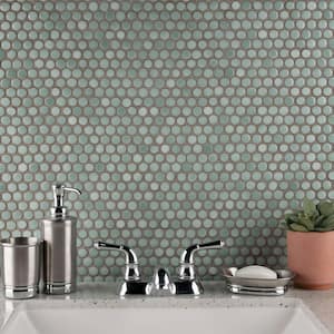 Hudson Penny Round Mint Green 6 in. x 6 in. Porcelain Mosaic Take Home Tile Sample