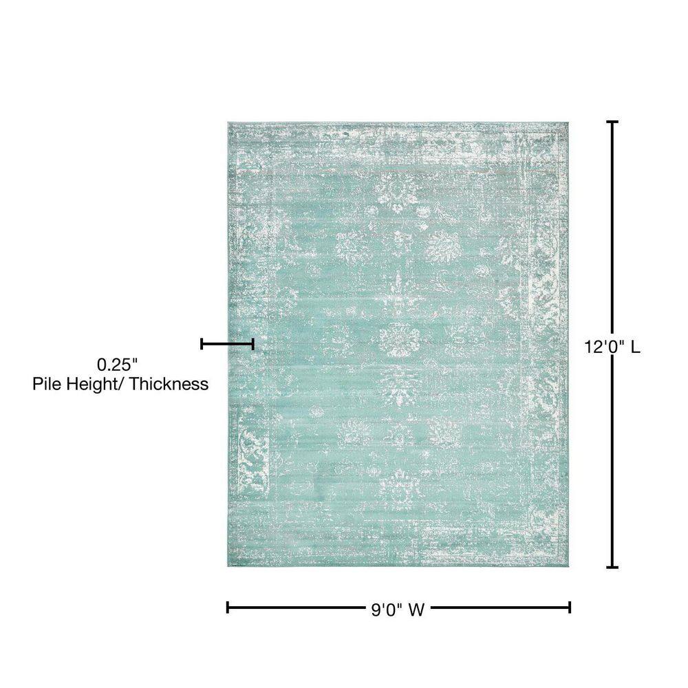 Turquoise Rectangular Stain-Resistant Polypropylene Area Rug 9' x 12'