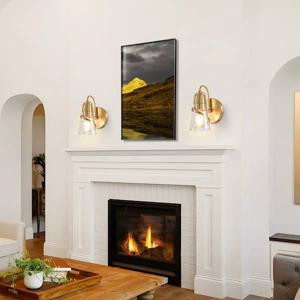 5 in. 1-Light Gold Modern Wall Sconce with Glass Shade