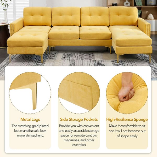 Harper & Bright Designs 111 in. Soft Velvet Modern Sectional Sofa
