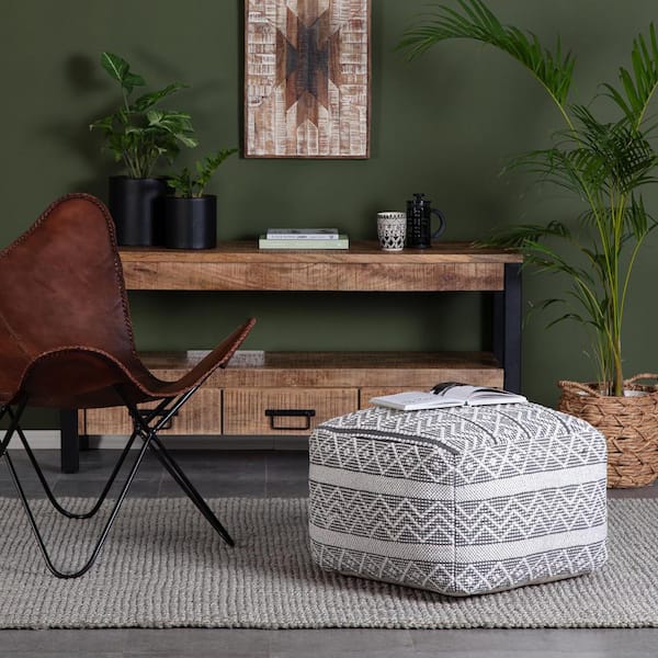 Chouteau Gray 22 in. x 22 in. x 16 in. Gray and Ivory Pouf