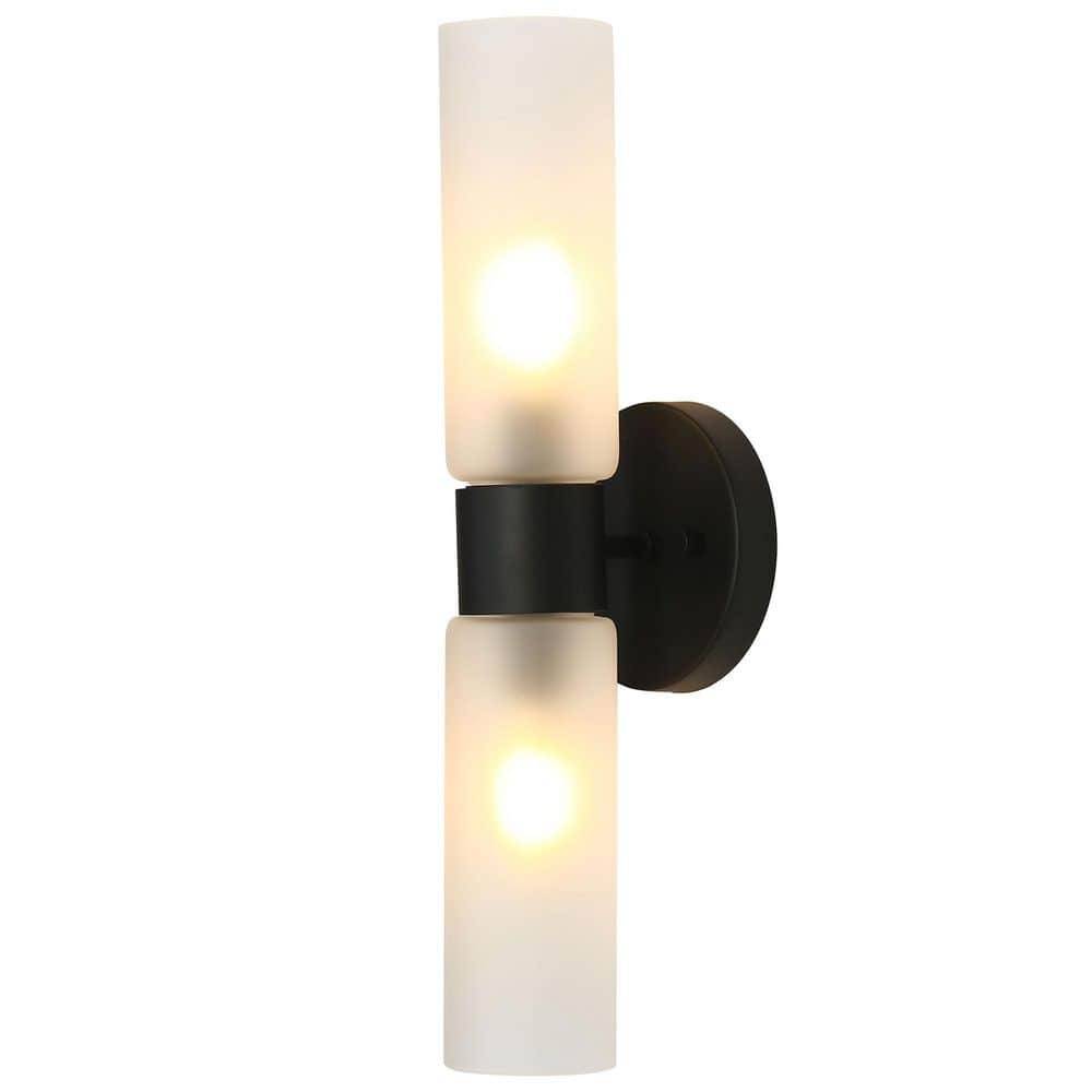 4.7 in. Modern 2-Light Black Linear Wall Sconce with Frosted Cylinder Glass for Entryway Hallway, Bathroom Vanity Light price history on PriceWatchPro