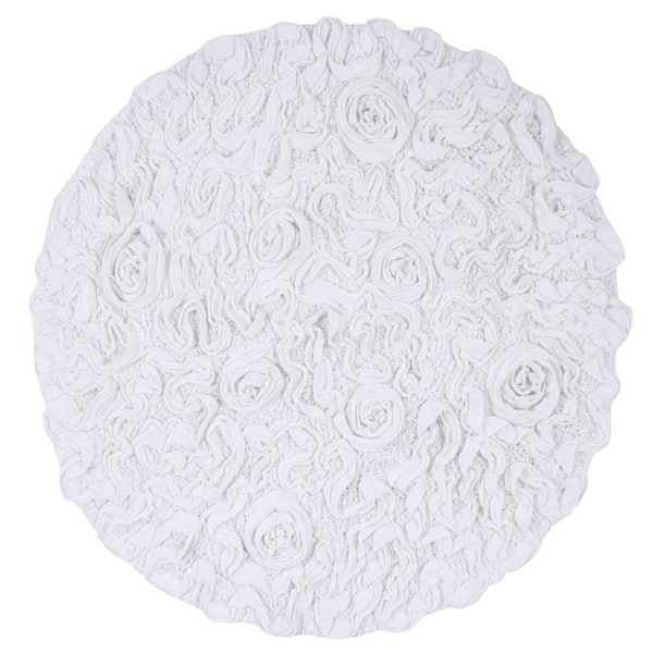 Bell Flower Collection 100% Cotton Tufted Non-Slip Bath Rugs, 30 in. Round, White