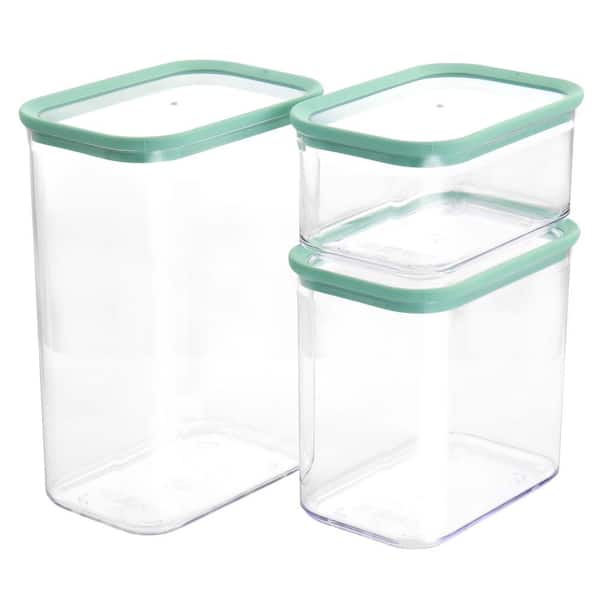MARTHA STEWART 3-Piece Rectangular Plastic Stackable Food Storage Container Set in Mint Green