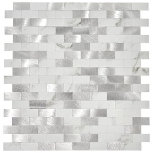 Soho Mini Marble and Silver Aluminum Subway 10.23 in. x 10.51 in. Metal Peel and Stick Tile (5.97 sq. ft./8-Pack)